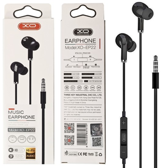 XO EP22 3.5mm Handsfree Μαύρο XO EP22 3.5mm Handsfree Μαύρο