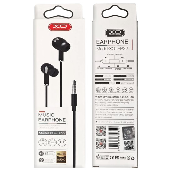 XO EP22 3.5mm Handsfree Μαύρο XO EP22 3.5mm Handsfree Μαύρο