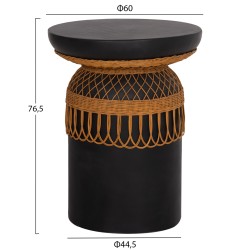 ΒΟΗΘΗΤΙΚΟ ΤΡΑΠΕΖΙ PRILEP HM18159.01 FIBER CEMENT ΜΑΥΡΟ & RATTAN--Φ60x76,5Υεκ