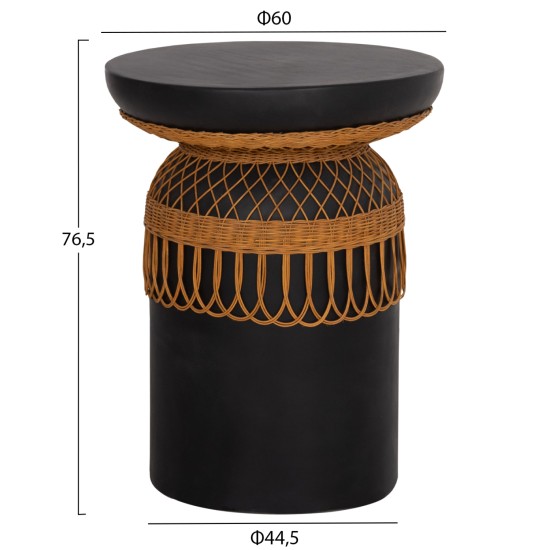 ΒΟΗΘΗΤΙΚΟ ΤΡΑΠΕΖΙ PRILEP HM18159.01 FIBER CEMENT ΜΑΥΡΟ & RATTAN--Φ60x76,5Υεκ