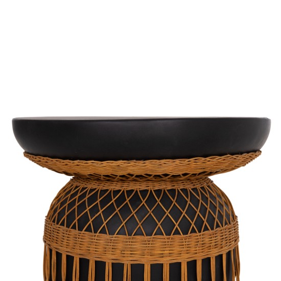 ΒΟΗΘΗΤΙΚΟ ΤΡΑΠΕΖΙ PRILEP HM18159.01 FIBER CEMENT ΜΑΥΡΟ & RATTAN--Φ60x76,5Υεκ