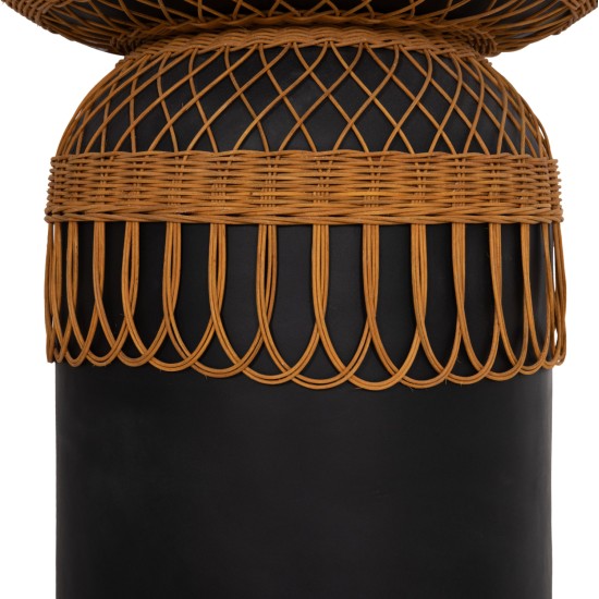 ΒΟΗΘΗΤΙΚΟ ΤΡΑΠΕΖΙ PRILEP HM18159.01 FIBER CEMENT ΜΑΥΡΟ & RATTAN--Φ60x76,5Υεκ