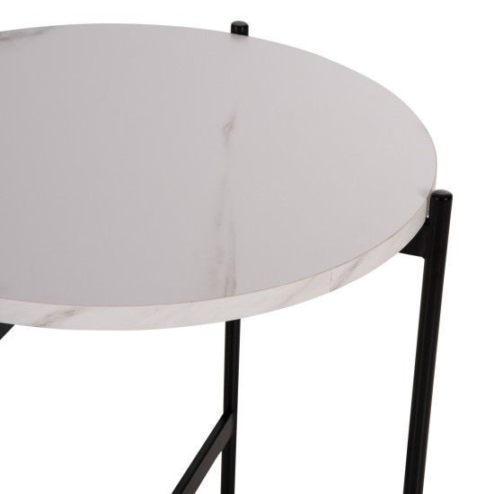 ΒΟΗΘΗΤΙΚΟ ΤΡΑΠΕΖΙ HM9589.05 MDF ΛΕΥΚΟ ΜΑΡΜΑΡΟ-ΜΑΥΡΗ ΜΕΤΑΛΛΙΚΗ ΒΑΣΗ Φ50x55Υεκ.