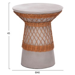 ΒΟΗΘΗΤΙΚΟ ΤΡΑΠΕΖΙ ΣΤΡΟΓΓΥΛΟ DELIA HM18167.03 FIBER CEMENT ΓΚΡΙ & RATTAN Φ40x45Υεκ