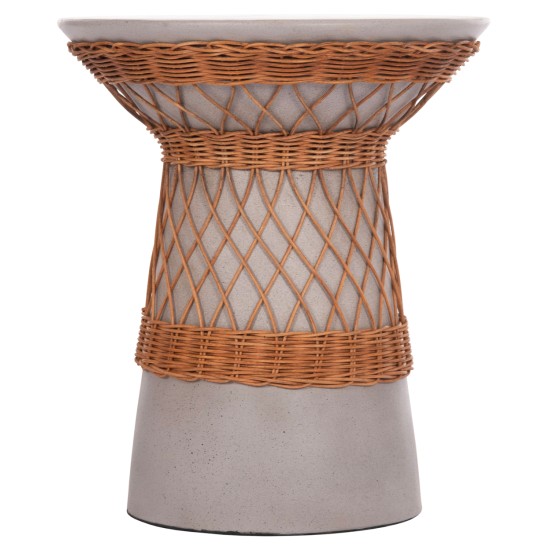 ΒΟΗΘΗΤΙΚΟ ΤΡΑΠΕΖΙ ΣΤΡΟΓΓΥΛΟ DELIA HM18167.03 FIBER CEMENT ΓΚΡΙ & RATTAN Φ40x45Υεκ