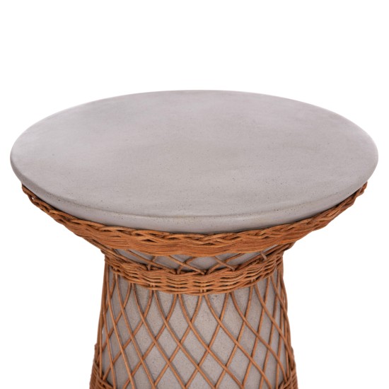 ΒΟΗΘΗΤΙΚΟ ΤΡΑΠΕΖΙ ΣΤΡΟΓΓΥΛΟ DELIA HM18167.03 FIBER CEMENT ΓΚΡΙ & RATTAN Φ40x45Υεκ