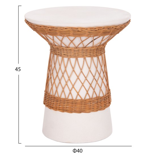 ΒΟΗΘΗΤΙΚΟ ΤΡΑΠΕΖΙ ΣΤΡΟΓΓΥΛΟ DELIA HM18167.02 FIBER CEMENT ΛΕΥΚΟ & RATTAN Φ40x45Υεκ