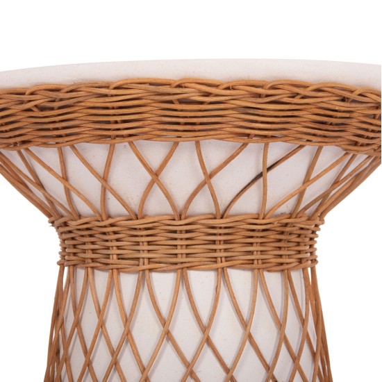 ΒΟΗΘΗΤΙΚΟ ΤΡΑΠΕΖΙ ΣΤΡΟΓΓΥΛΟ DELIA HM18167.02 FIBER CEMENT ΛΕΥΚΟ & RATTAN Φ40x45Υεκ