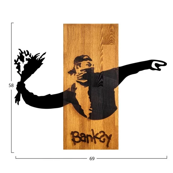 ΔΙΑΚΟΣΜΗΤΙΚΟ ΤΟΙΧΟΥ BANKSY HM4757-ΦΥΛΛΑ ΜΕΤΑΛΛΟΥ ΜΑΥΡΑ-ΞΥΛΟ 69x3(βάθος)x58Υεκ.