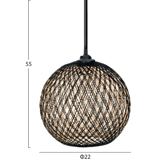 ΦΩΤΙΣΤΙΚΟ ΟΡΟΦΗΣ ΕΣΩΤΕΡΙΚΟΥ ΧΩΡΟΥ ΚΡΕΜΑΣΤΟ HM7352.03 ΑΠΟ ΣΧΟΙΝΙ ΜΑΥΡΟ ΜΠΕΖ Φ22x55Υ εκ.