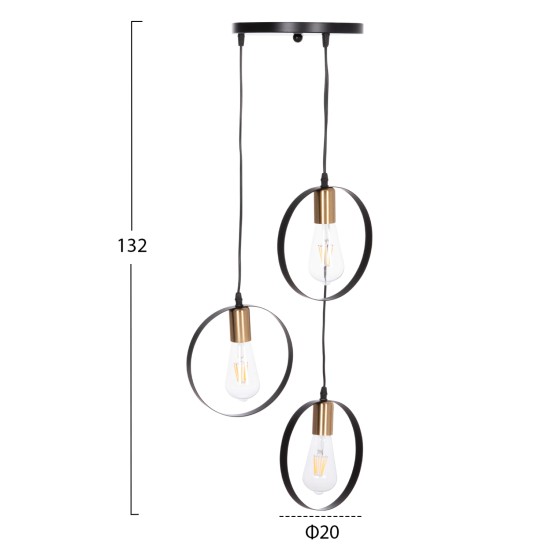 ΦΩΤΙΣΤΙΚΟ ΟΡΟΦΗΣ ΚΡΕΜΑΣΤΟ 3-ΦΩΤΟ KRENT HM7426.11 ΜΑΥΡΟ-ΧΡΥΣΟ Φ23,5x132Υεκ.