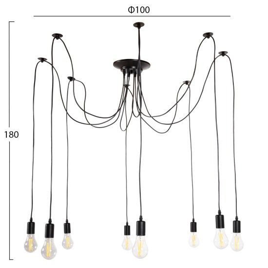 ΦΩΤΙΣΤΙΚΟ ΟΡΟΦΗΣ ΚΡΕΜΑΣΤΟ 8-ΦΩΤΟ HM4176 ΜΑΥΡΟ ΜΕΤΑΛΛΙΚΟ-ΜΑΥΡΑ ΚΑΛΩΔΙΑ Φ100x180Υ