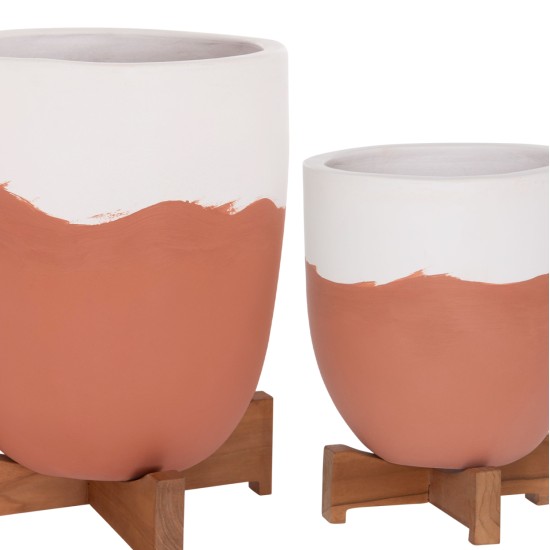 ΓΛΑΣΤΡΕΣ ΣΕΤ 2ΤΜΧ SEON HM4686.08 TERRACOTTA ΣΕ ΛΕΥΚΟ & ΤΕΡΑΚΟΤΑ--TEAK ΒΑΣΗ