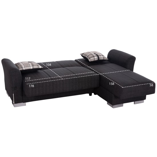 ΓΩΝΙΑΚΟΣ ΚΑΝΑΠΕΣ-ΚΡΕΒΑΤΙ ΜΕ ΑΠΟΘ. ΧΩΡΟ BRONKO HM3291.01 ΑΝΘΡΑΚΙ ΥΦΑΣΜΑ 218x138x77Y