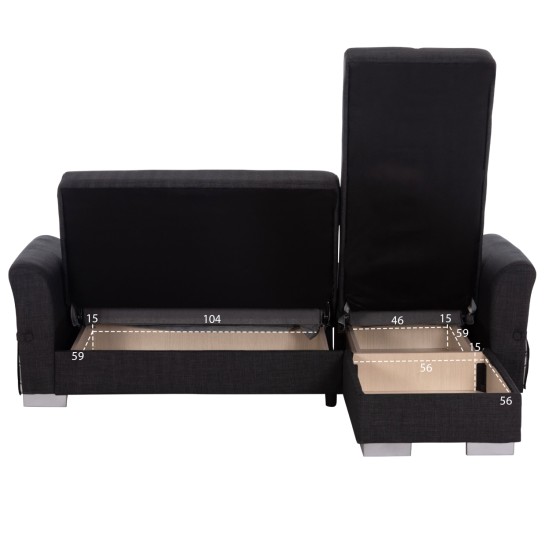 ΓΩΝΙΑΚΟΣ ΚΑΝΑΠΕΣ-ΚΡΕΒΑΤΙ ΜΕ ΑΠΟΘ. ΧΩΡΟ BRONKO HM3291.01 ΑΝΘΡΑΚΙ ΥΦΑΣΜΑ 218x138x77Y