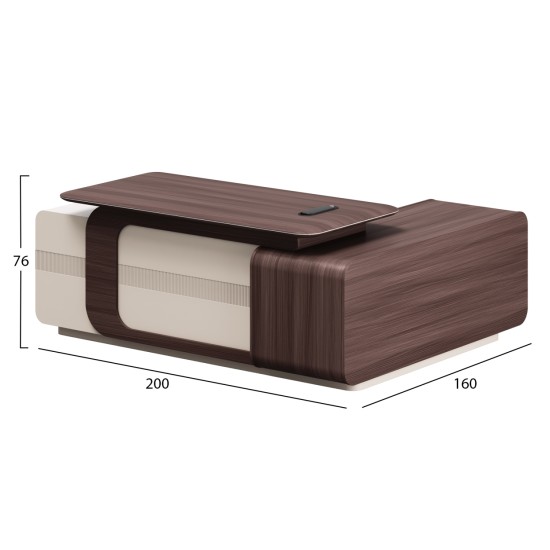 ΓΡΑΦΕΙΟ ΑΡΙΣΤΕΡΗ ΓΩΝΙΑ ΣΕΙΡΑ PRESIDENT HM2147L ΜΕΛΑΜΙΝΗ ΣΕ ΚΑΡΥΔΙ-ΜΠΕΖ 200x160x76Υεκ