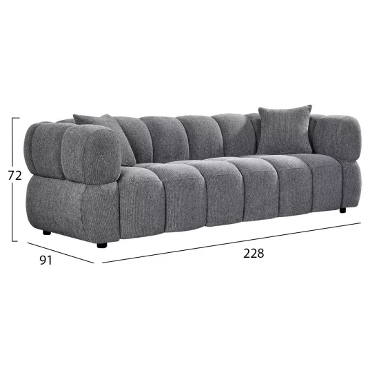 ΚΑΝΑΠΕΣ 3-ΘΕΣΙΟΣ NORIKA HM3331.01 ΓΚΡΙ ΥΦΑΣΜΑ 228x91x72Υεκ.