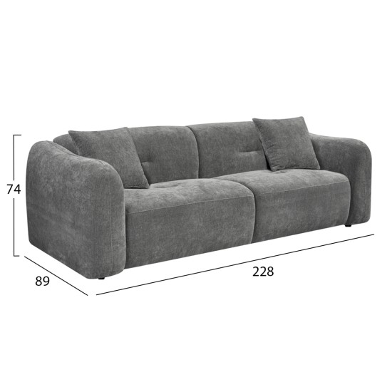 ΚΑΝΑΠΕΣ 3-ΘΕΣΙΟΣ JUNOA HM3333.01 ΓΚΡΙ ΥΦΑΣΜΑ 228x89x74Υεκ