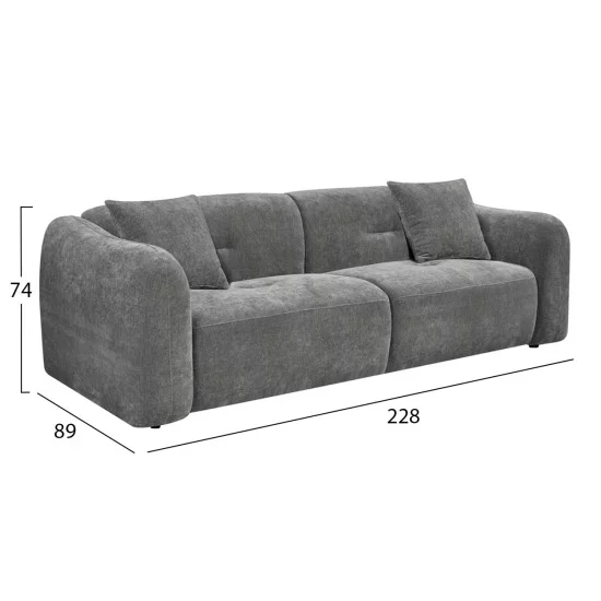 ΚΑΝΑΠΕΣ 3-ΘΕΣΙΟΣ JUNOA HM3333.01 ΓΚΡΙ ΥΦΑΣΜΑ 228x89x74Υεκ