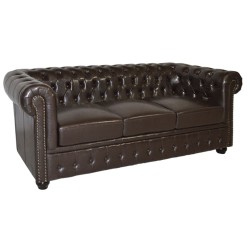 ΚΑΝΑΠΕΣ 3ΘΕΣΙΟΣ T.CHESTERFIELD HM3009.01 ΤΕΧΝΟΔΕΡΜΑ ΣΚΟΥΡΟ ΚΑΦΕ 208x90x73Υ εκ.