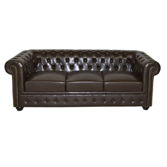 ΚΑΝΑΠΕΣ 3ΘΕΣΙΟΣ T.CHESTERFIELD HM3009.01 ΤΕΧΝΟΔΕΡΜΑ ΣΚΟΥΡΟ ΚΑΦΕ 208x90x73Υ εκ.
