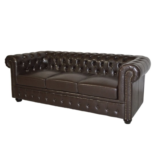 ΚΑΝΑΠΕΣ 3ΘΕΣΙΟΣ T.CHESTERFIELD HM3009.01 ΤΕΧΝΟΔΕΡΜΑ ΣΚΟΥΡΟ ΚΑΦΕ 208x90x73Υ εκ.