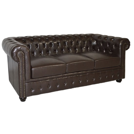 ΚΑΝΑΠΕΣ 3ΘΕΣΙΟΣ T.CHESTERFIELD HM3009.01 ΤΕΧΝΟΔΕΡΜΑ ΣΚΟΥΡΟ ΚΑΦΕ 208x90x73Υ εκ.