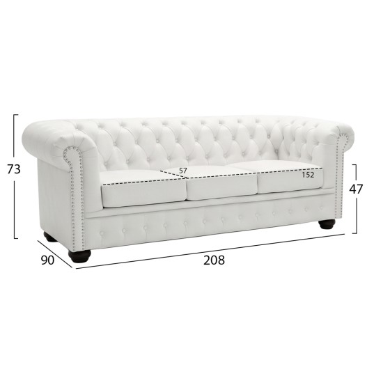 ΚΑΝΑΠΕΣ 3ΘΕΣΙΟΣ T.CHESTERFIELD HM3009.02 ΤΕΧΝΟΔΕΡΜΑ ΛΕΥΚΟ ΜΑΤ 208x90x73 εκ.