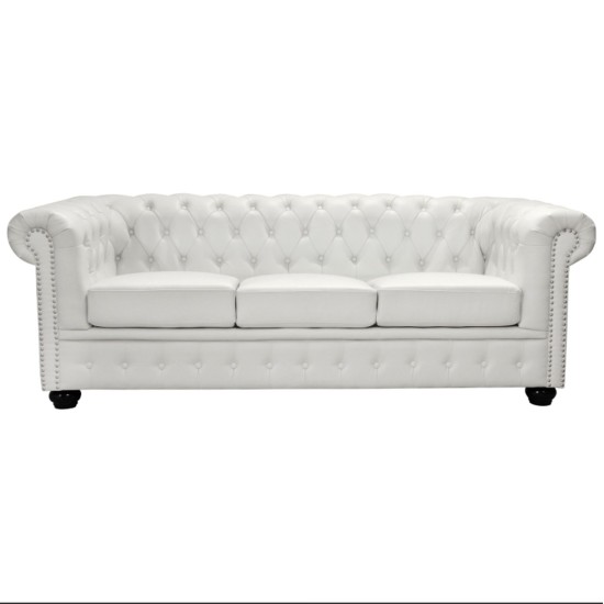 ΚΑΝΑΠΕΣ 3ΘΕΣΙΟΣ T.CHESTERFIELD HM3009.02 ΤΕΧΝΟΔΕΡΜΑ ΛΕΥΚΟ ΜΑΤ 208x90x73 εκ.