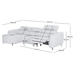 ΚΑΝΑΠΕΣ ΑΡΙΣΤΕΡΗ ΓΩΝΙΑ 3Θ ΜΕ RECLINE VALENTE HM3317.01L ΑΝΟΙΧΤΟ ΓΚΡΙ ΥΦΑΣΜΑ 275x160x104Yεκ