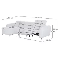 ΚΑΝΑΠΕΣ ΑΡΙΣΤΕΡΗ ΓΩΝΙΑ 3Θ ΜΕ RECLINE VALENTE HM3317.01L ΑΝΟΙΧΤΟ ΓΚΡΙ ΥΦΑΣΜΑ 275x160x104Yεκ