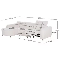ΚΑΝΑΠΕΣ ΑΡΙΣΤΕΡΗ ΓΩΝΙΑ 3Θ ΜΕ RECLINE VALENTE HM3317.02L ΜΠΕΖ ΥΦΑΣΜΑ 275x160x104Yεκ