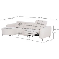 ΚΑΝΑΠΕΣ ΑΡΙΣΤΕΡΗ ΓΩΝΙΑ 3Θ ΜΕ RECLINE VALENTE HM3317.02L ΜΠΕΖ ΥΦΑΣΜΑ 275x160x104Yεκ