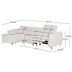 ΚΑΝΑΠΕΣ ΑΡΙΣΤΕΡΗ ΓΩΝΙΑ 3Θ ΜΕ RECLINE VALENTE HM3317.02L ΜΠΕΖ ΥΦΑΣΜΑ 275x160x104Yεκ