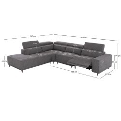 ΚΑΝΑΠΕΣ ΑΡΙΣΤΕΡΗ ΓΩΝΙΑ 5Θ ΜΕ RECLINE LUNARIS HM3316.02L ΕΚΡΟΥ ΥΦΑΣΜΑ 307x267x94Yεκ