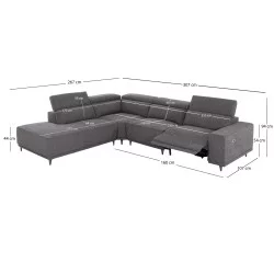 ΚΑΝΑΠΕΣ ΑΡΙΣΤΕΡΗ ΓΩΝΙΑ 5Θ ΜΕ RECLINE LUNARIS HM3316.02L ΕΚΡΟΥ ΥΦΑΣΜΑ 307x267x94Yεκ
