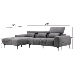 ΚΑΝΑΠΕΣ ΑΡΙΣΤΕΡΗ ΓΩΝΙΑ DIVYA HM3267.12L ΓΚΡΙ ΥΦΑΣΜΑ 264x175x99Υεκ.