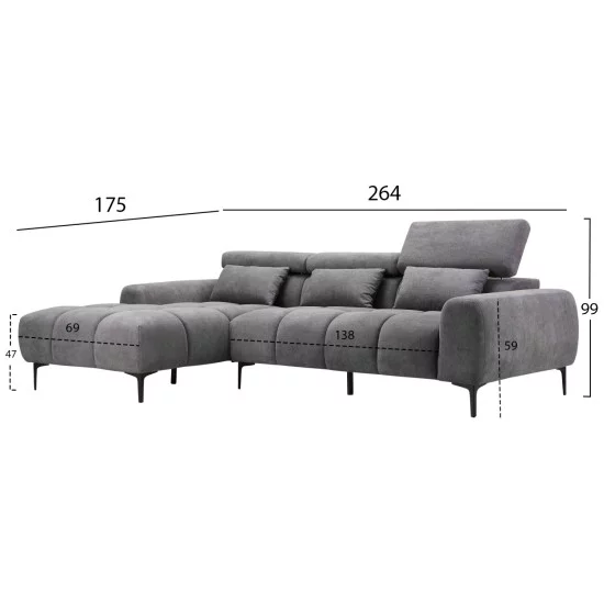 ΚΑΝΑΠΕΣ ΑΡΙΣΤΕΡΗ ΓΩΝΙΑ DIVYA HM3267.12L ΓΚΡΙ ΥΦΑΣΜΑ 260x100-174x104Υεκ.