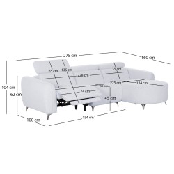 ΚΑΝΑΠΕΣ ΔΕΞΙΑ ΓΩΝΙΑ 3Θ ΜΕ RECLINE VALENTE HM3317.02R ΜΠΕΖ ΥΦΑΣΜΑ 275x160x104Yεκ