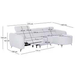 ΚΑΝΑΠΕΣ ΔΕΞΙΑ ΓΩΝΙΑ 3Θ ΜΕ RECLINE VALENTE HM3317.02R ΜΠΕΖ ΥΦΑΣΜΑ 275x160x104Yεκ