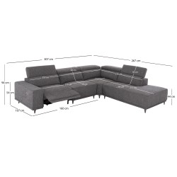 ΚΑΝΑΠΕΣ ΔΕΞΙΑ ΓΩΝΙΑ 5Θ ΜΕ RECLINE LUNARIS HM3316.02R ΕΚΡΟΥ ΥΦΑΣΜΑ 307x267x94Yεκ