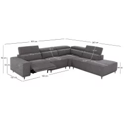 ΚΑΝΑΠΕΣ ΔΕΞΙΑ ΓΩΝΙΑ 5Θ ΜΕ RECLINE LUNARIS HM3316.02R ΕΚΡΟΥ ΥΦΑΣΜΑ 307x267x94Yεκ