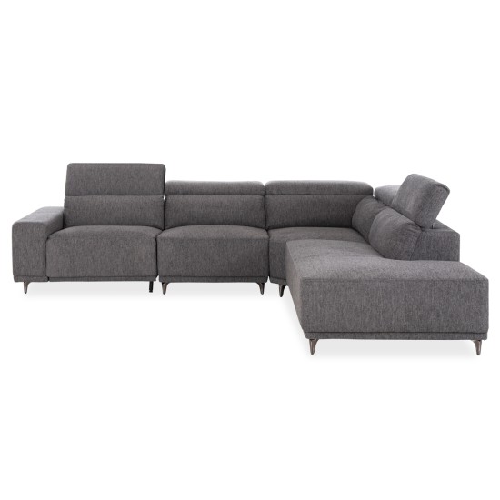 ΚΑΝΑΠΕΣ ΔΕΞΙΑ ΓΩΝΙΑ 5Θ ΜΕ RECLINE LUNARIS HM3316.02R ΕΚΡΟΥ ΥΦΑΣΜΑ 307x267x94Yεκ