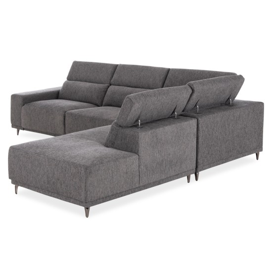 ΚΑΝΑΠΕΣ ΔΕΞΙΑ ΓΩΝΙΑ 5Θ ΜΕ RECLINE LUNARIS HM3316.02R ΕΚΡΟΥ ΥΦΑΣΜΑ 307x267x94Yεκ