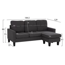ΚΑΝΑΠΕΣ ΓΩΝΙΑ ΑΝΑΣΤΡΕΨΙΜΗ MEGGY HM3297.11 ΓΚΡΙ ΥΦΑΣΜΑ 184.5x75-129x86Yεκ.