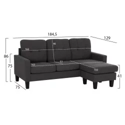 ΚΑΝΑΠΕΣ ΓΩΝΙΑ ΑΝΑΣΤΡΕΨΙΜΗ MEGGY HM3297.11 ΓΚΡΙ ΥΦΑΣΜΑ 184.5x75-129x86Yεκ.