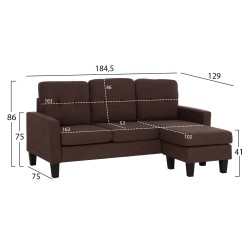 ΚΑΝΑΠΕΣ ΓΩΝΙΑ ΑΝΑΣΤΡΕΨΙΜΗ MEGGY HM3297.12 ΚΑΦΕ ΥΦΑΣΜΑ 184.5x129x86Yεκ.
