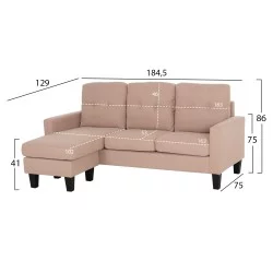 ΚΑΝΑΠΕΣ ΓΩΝΙΑ ΑΝΑΣΤΡΕΨΙΜΗ MEGGY HM3297.13 ΜΠΕΖ ΥΦΑΣΜΑ 184.5x75-129x86Yεκ.