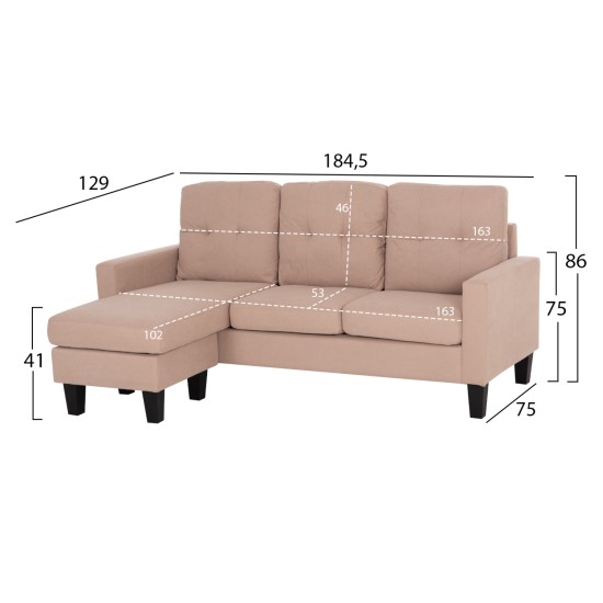 ΚΑΝΑΠΕΣ ΓΩΝΙΑ ΑΝΑΣΤΡΕΨΙΜΗ MEGGY HM3297.13 ΜΠΕΖ ΥΦΑΣΜΑ 184.5x75-129x86Yεκ.