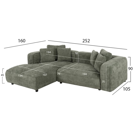 ΚΑΝΑΠΕΣ ΓΩΝΙΑ (ΑΡΙΣΤΕΡΗ) 3-ΘΕΣΙΟΣ GRACE HM3280.02L ΛΕΥΚΟ ΥΦΑΣΜΑ 252x160x70-90Υεκ